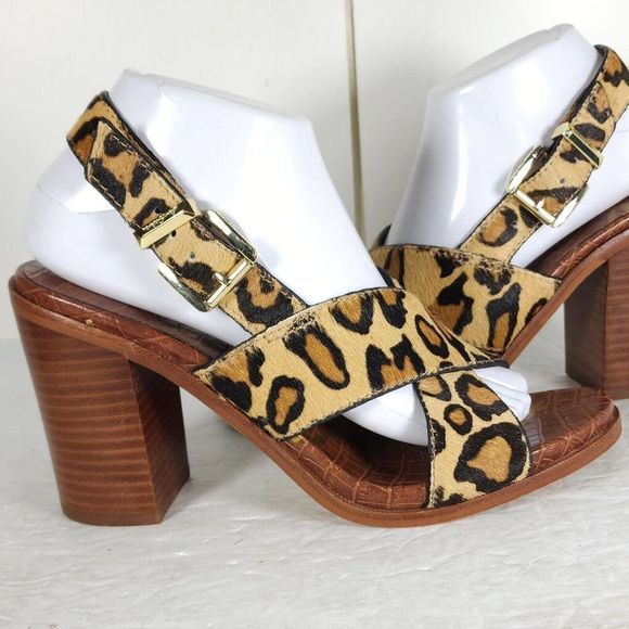 SAM EDELMAN Women's Ivy US8,5M Leather Animal Print CrisCross Slingback Sandals - Picture 9 of 14